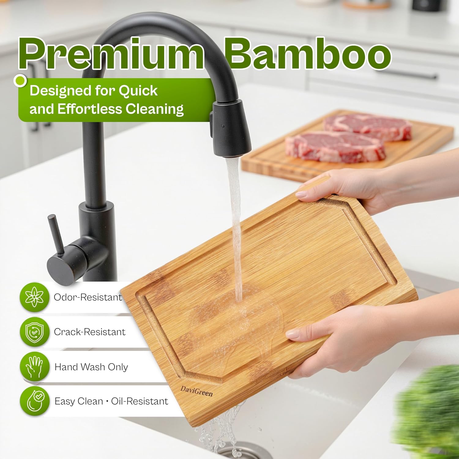 Carbonized Bamboo Cutting Board Set of 3, 0.6 Inch Thick, Dark Bamboo, Juice Groove, Hidden Handles, Reversible Boards for Kitchen Prep & Serving