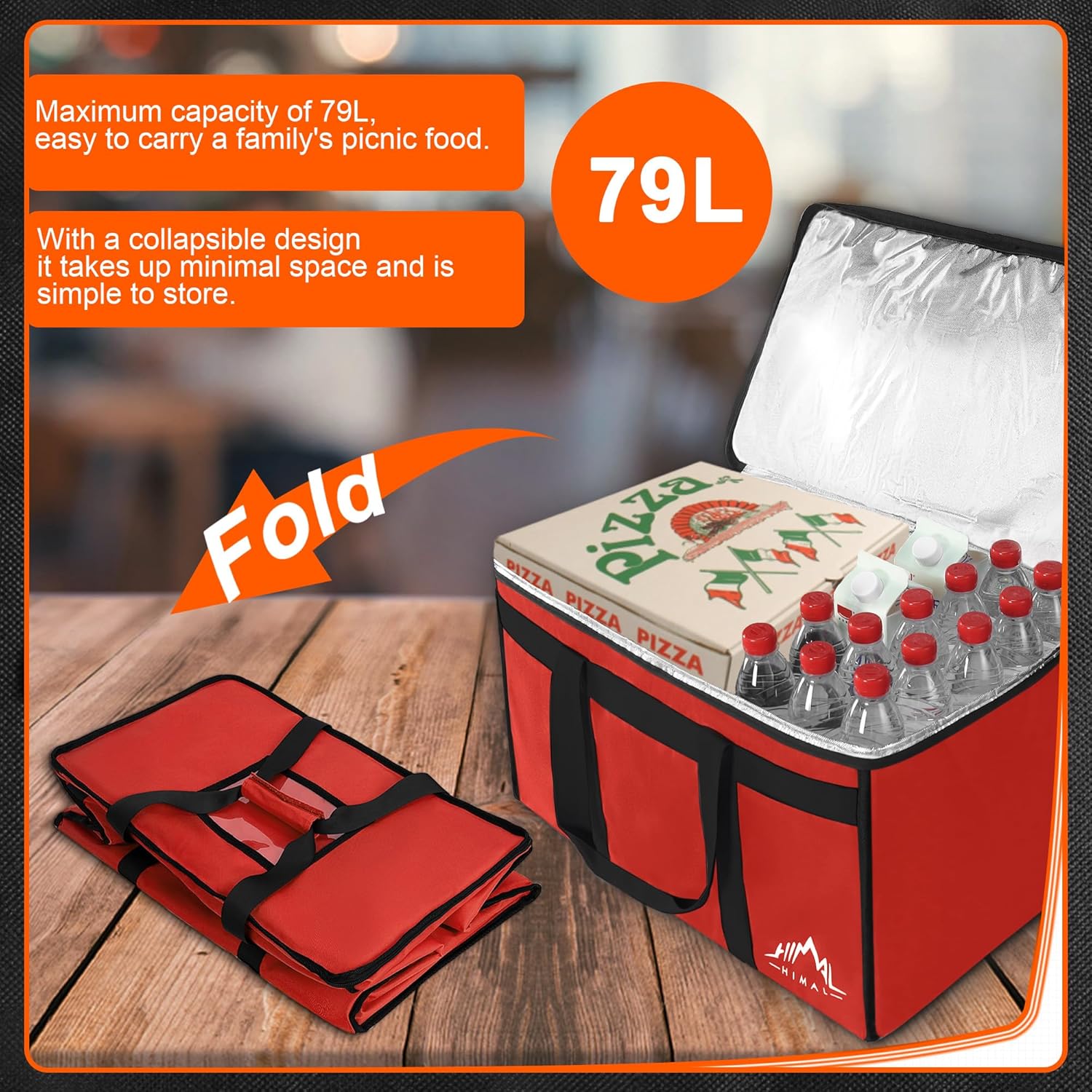 Himal Outdoors Insulated Food Delivery Bag XXXL-23Wx15Hx14D inches Premium Insulated Grocery Bag for HOT/COLD Food Delivery, Fit for Uber Eats, Doordash, Commercial Catering Transportation (Red)