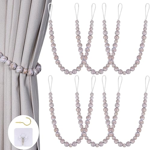 Alzapaños de cortina de cuentas de madera, juego de 6 alzapaños de cortina KLOGTSIND para cortinas finas o gruesas, alzapaños de cortina estilo