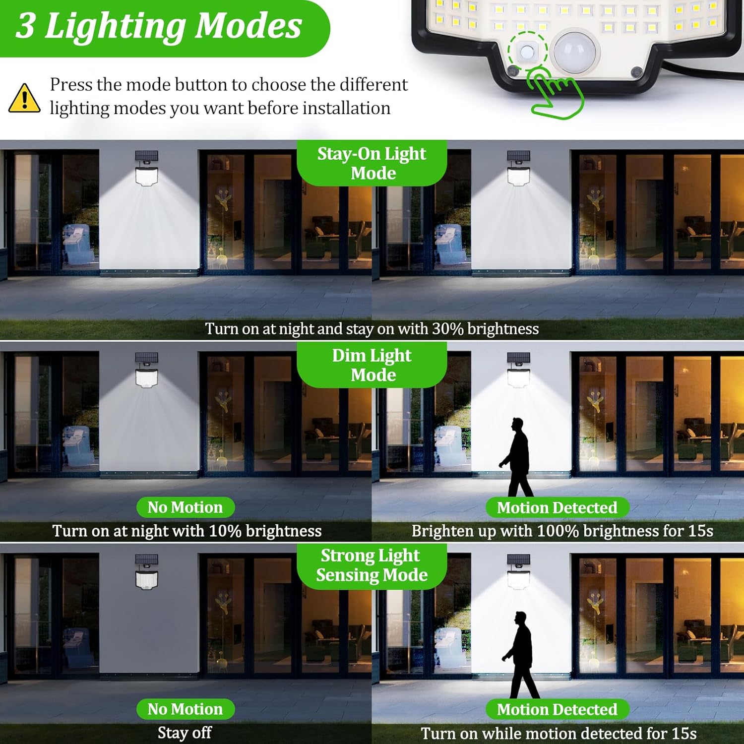 2-Pack Outdoor Solar Lights with 166 Extra Bright LEDs, 3 Modes, Waterproof Motion Sensor Solar Flood Lights with 16ft Extension Wires, Security Light for Patio, Yard, Garden, Porch, and Garage, 6500K