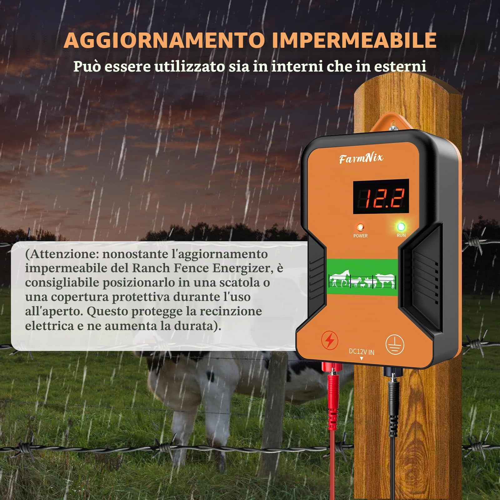 15KM Recinzione elettrica per animali,2J Recinto Elettrico con LED Display per Galline Pecore maiali Volpi Mucche,Elettrificatore per azienda agricola pascolo giardino (Arancione)