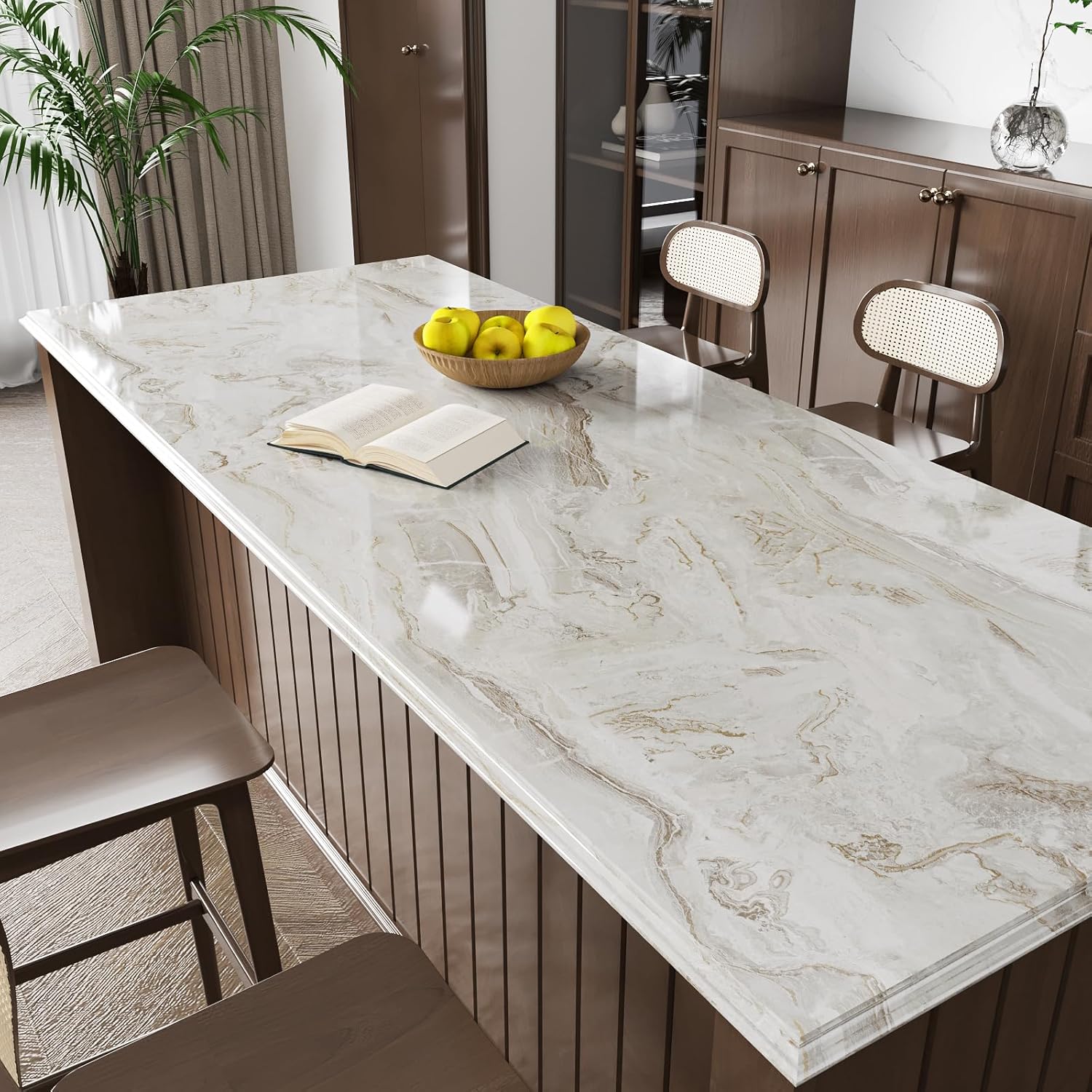 VaryStyle 15.7"x393" Glossy Beige Grey Gold Marble Contact Paper for Countertops Peel and Stick Marble Wallpaper Self Adhesive Renter Friendly Thick Counter Top Vinyl Wrap for Bathroom Desk Table Top