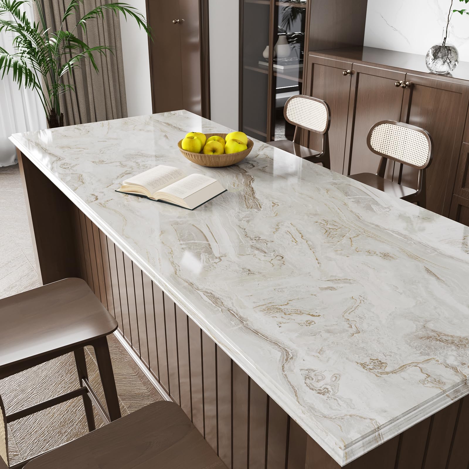 VaryStyle Luxury Beige Grey Gold Marble Contact Paper Peel and Stick Countertops Waterproof Removable Glossy Marble Wallpaper for Kitchen Bathroom