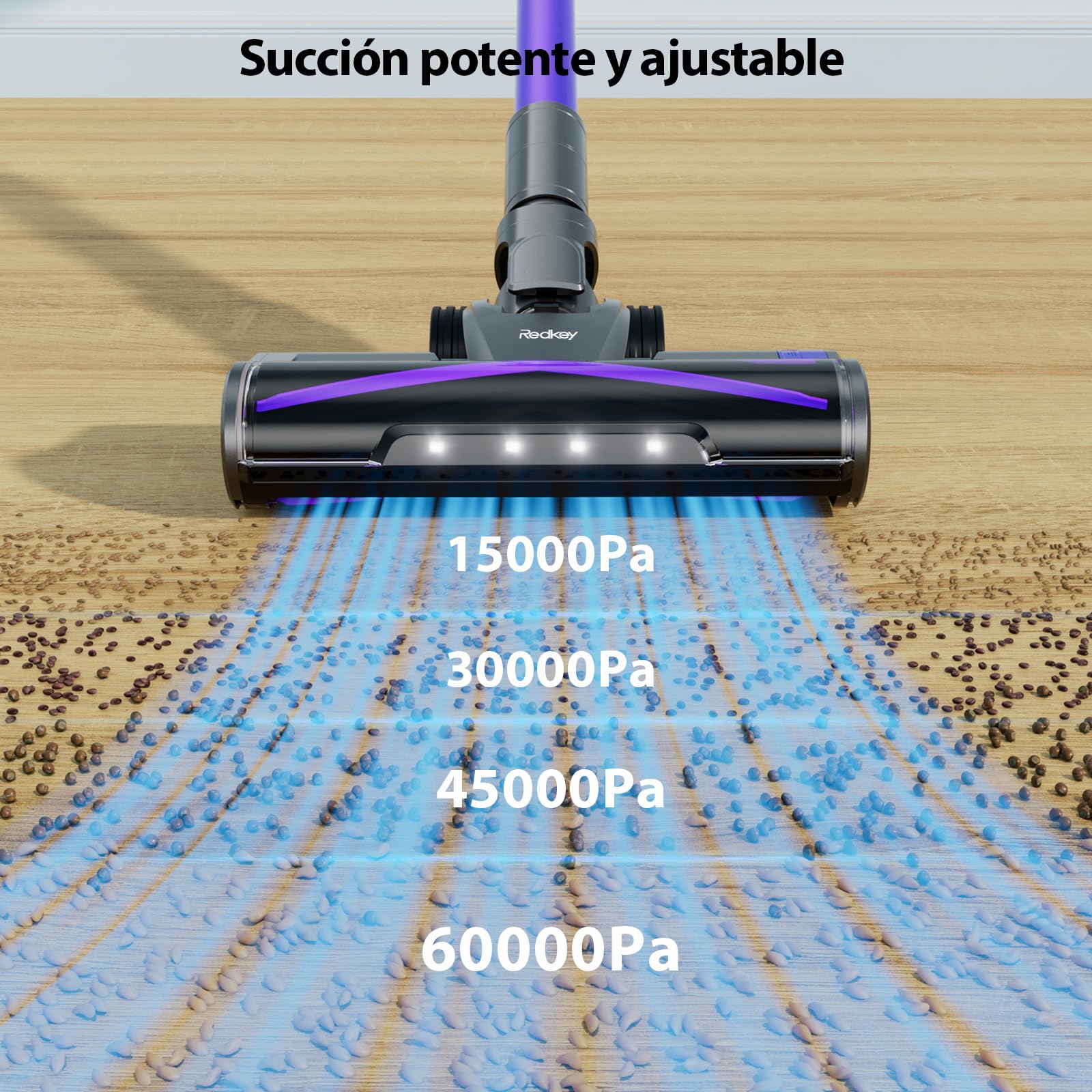 Redkey X18 Aspiradora sin Cable 60KPa/650W/80Mins, 8 en 1 Aspiradora Inalámbrico de Pantalla Tactl LED Modo Automatico Inteligente Autocargable, Autoportante para Suelos/Alfombras/Pelo de Animales