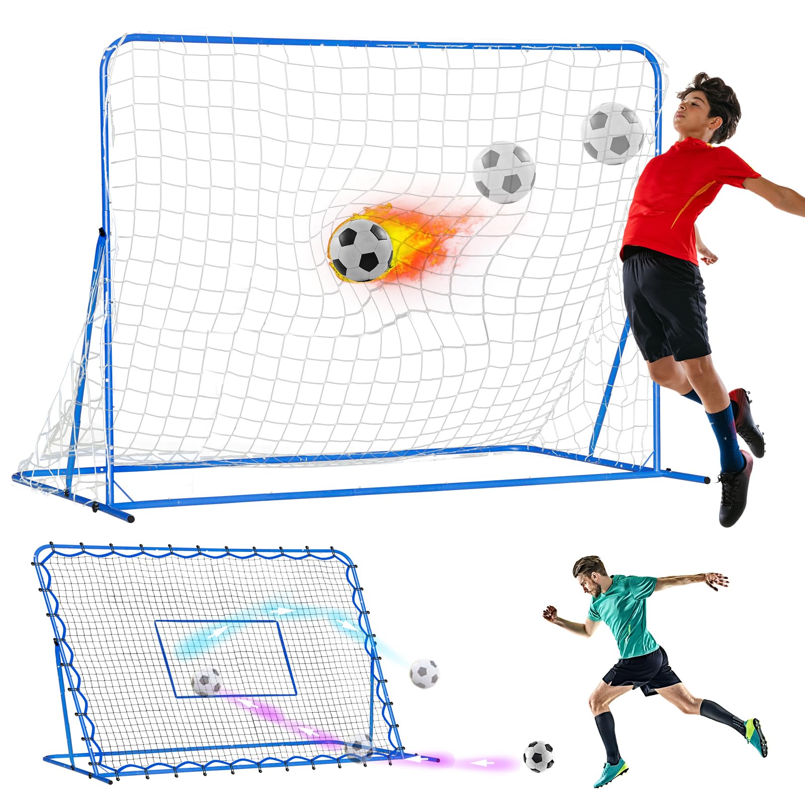 Questa Porta da Calcio a Doppia modalità 7x5FT con Rete di Rimbalzo, di Alta qualità per allenamenti intensivi di tiro, con Angolo di Cambio rapido per Il Controllo e la Pratica dei passaggi