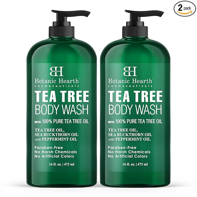 Botanic Hearth Tea Tree Body Wash | 16 Fl Oz | Helps Soothe Itchy, Dry Skin, Antifugal Body Wash With 100% Pure Tea Tree Oil | Sulfate Free, Paraben Free, For Men And Women Set Of 2