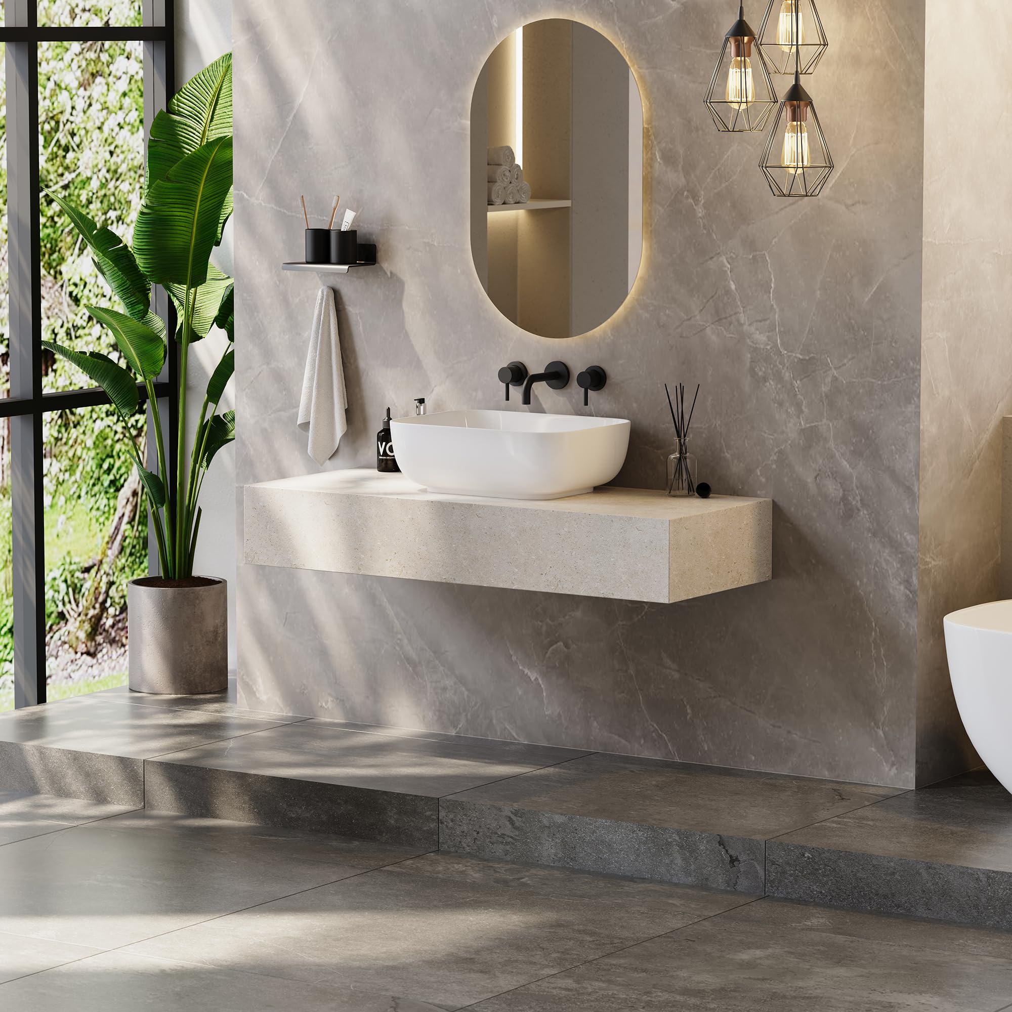 Eridanus Lavabo Rectangular 40 x 30 x 13 cm, Fregadero de Baño, Porcelana