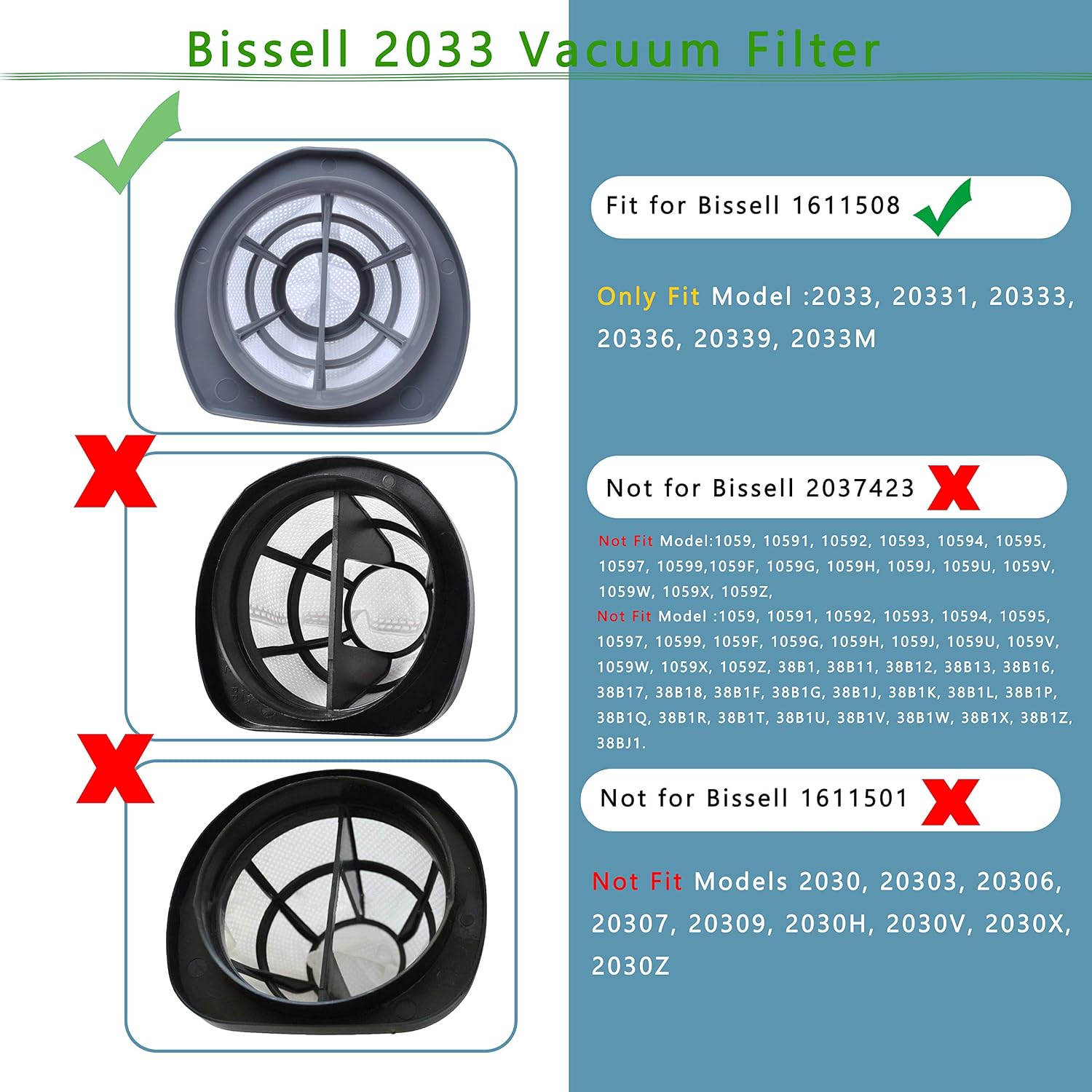 2033 Filter Replacement Compatible with Bissell Featherweight Stick Lightweight Bagless Vacuum 20331 20333 20334 20336 20339 2033M Series 1611508,Pack of 4