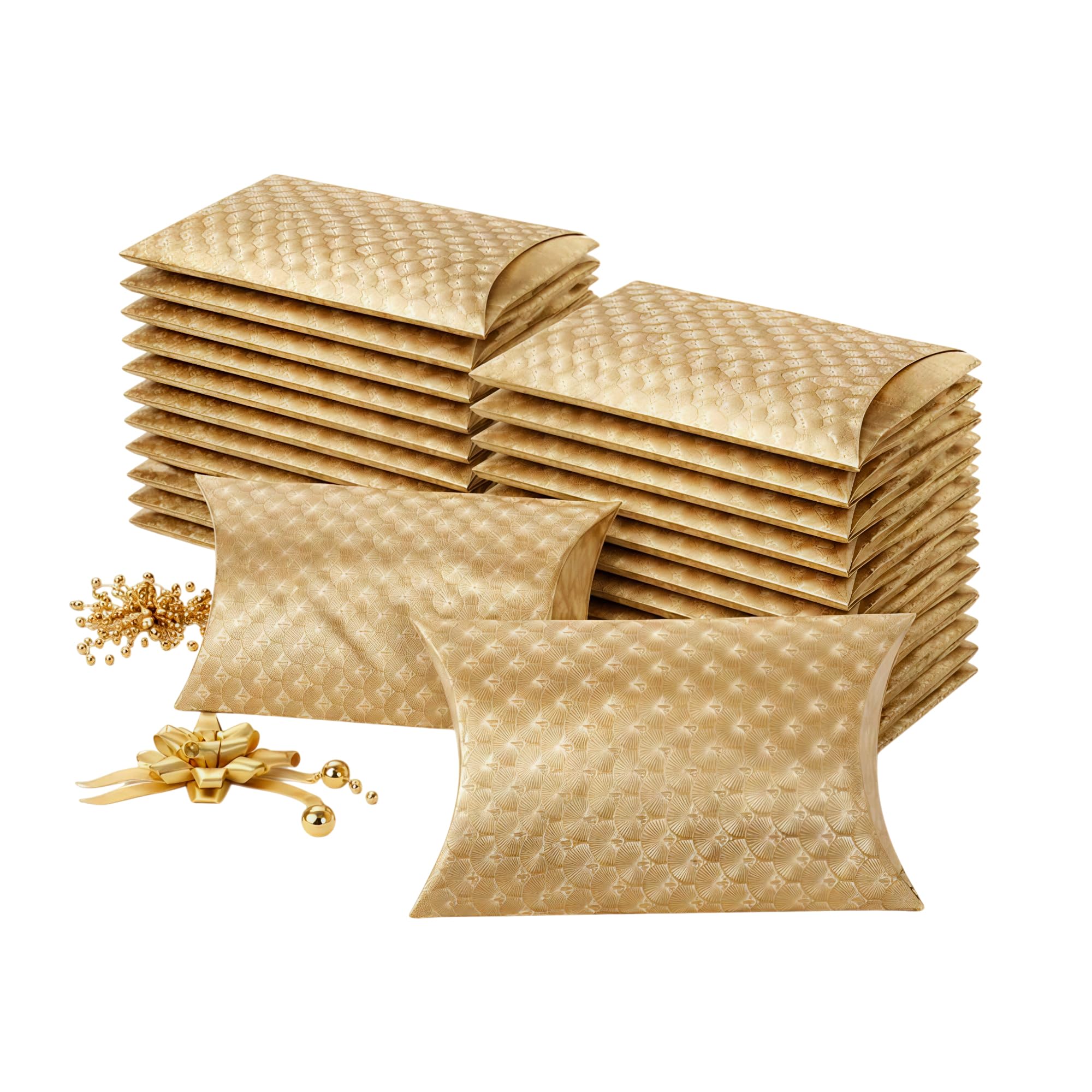 Emartbuy Set of 12 Hot Stamp Kraft Pillow Boxes, Candy Boxes, Treat Box Gift Box Pouch Size - 13.5 cm x 19 cm x 4.3 cm