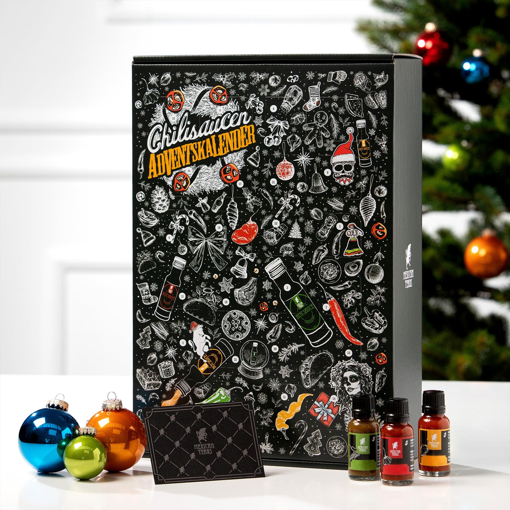 Mexican Tears Scharfe Sauce Adventskalender 24 Chilisaucen 20ml wiederverschließbare Glasflaschen limitierte Auflage