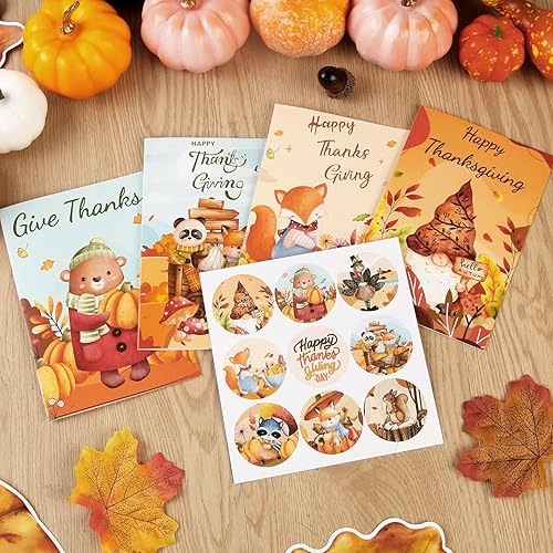 Miniatura 4 de Quera 27 tarjetas de felicitación de Acción de Gracias, tarjetas de animales de otoño con sobres, tarjetas de cosecha para niños, adultos, amigos,