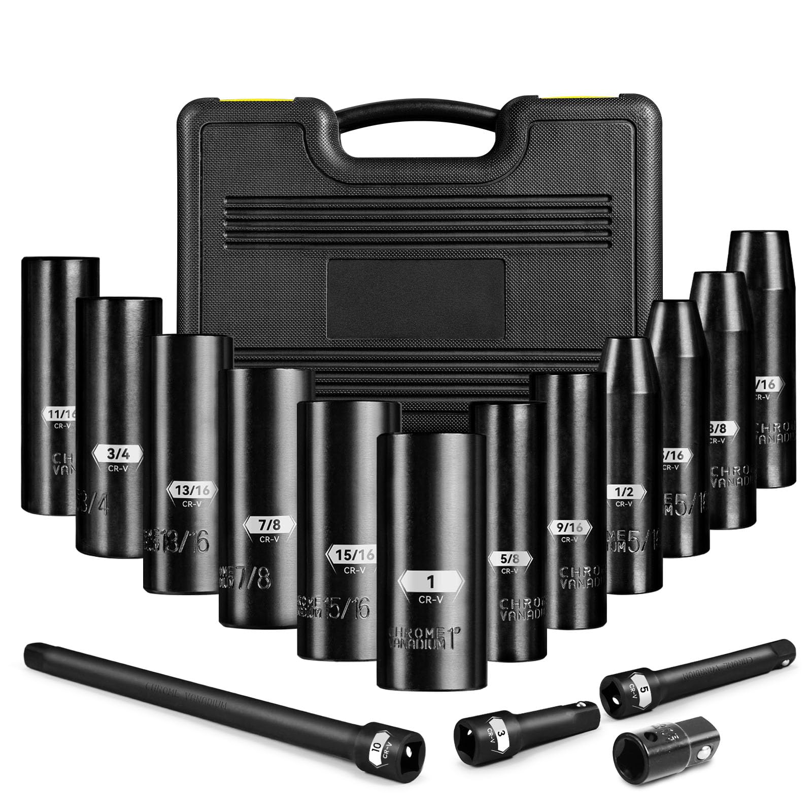 Upenjok 13-Piece 1/2" Drive Deep Impact Socket Set - SAE Sizes 7/16" To 1-1/4", Cr-Mo Steel - View #5