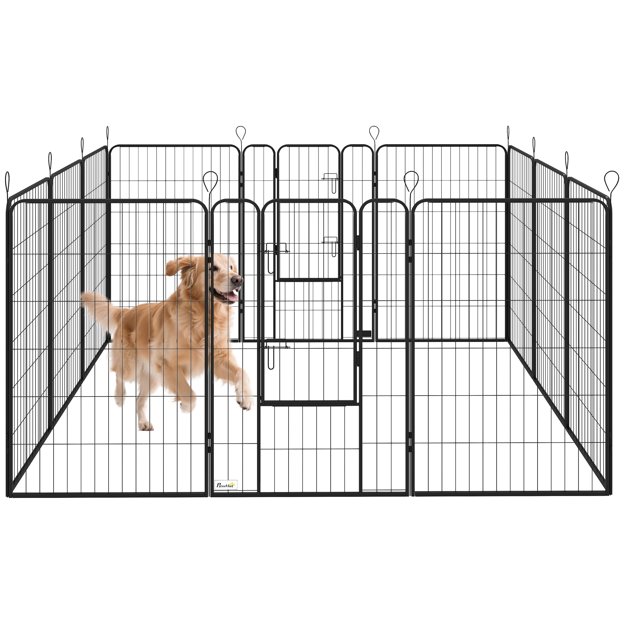 PawHut Dog Park Pet Fences 12 Panels 80 x 120 cm with 2 Doors with Latch for Large Medium and Small Dogs Steel for Indoor and Outdoor Black
