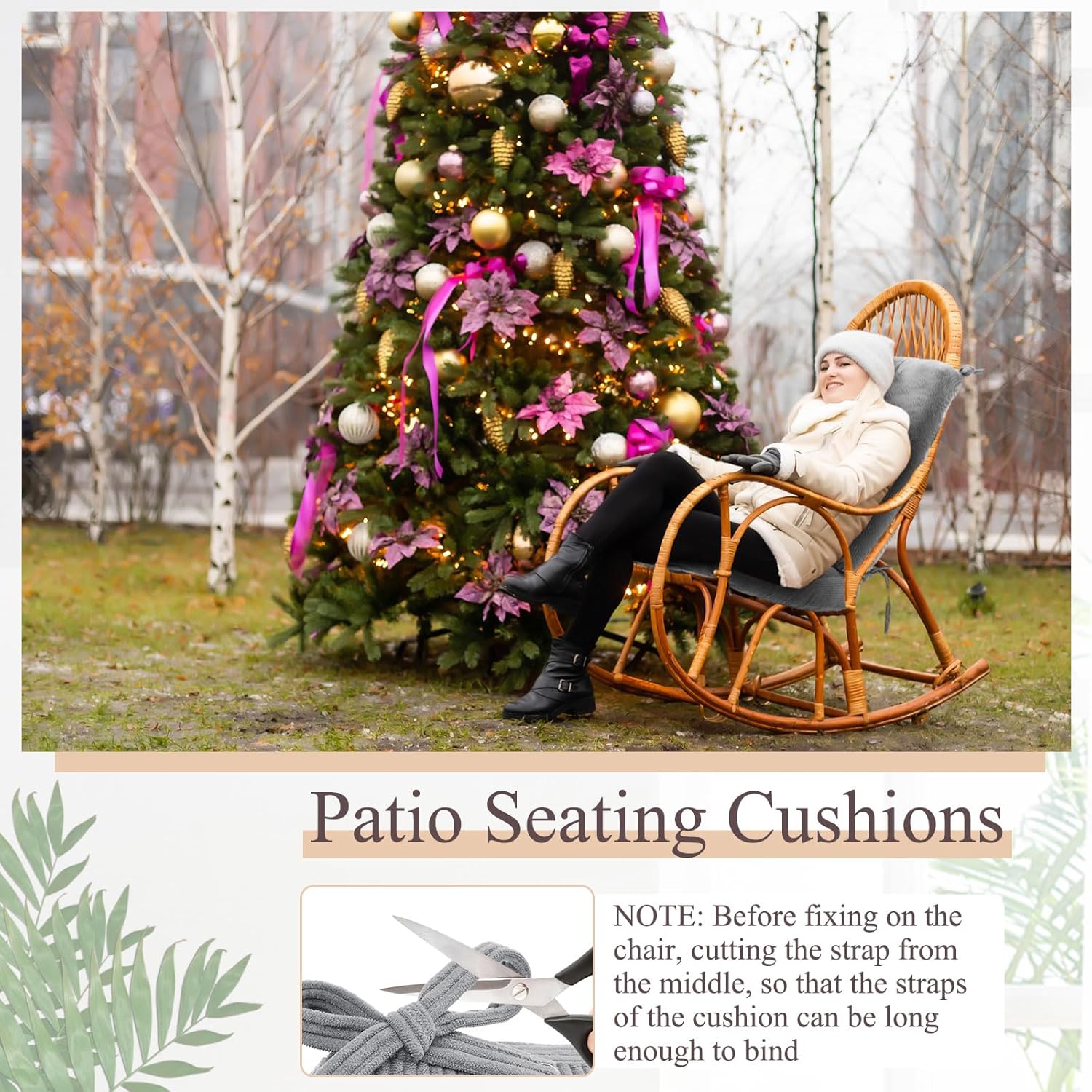 Juexica 4 Set Outdoor Patio Chair Cushions Corduroy Seat High Back Tufted Pillow Replacement Rocking Patio Chair Pads for Outdoor Indoor Home Office (Gray)