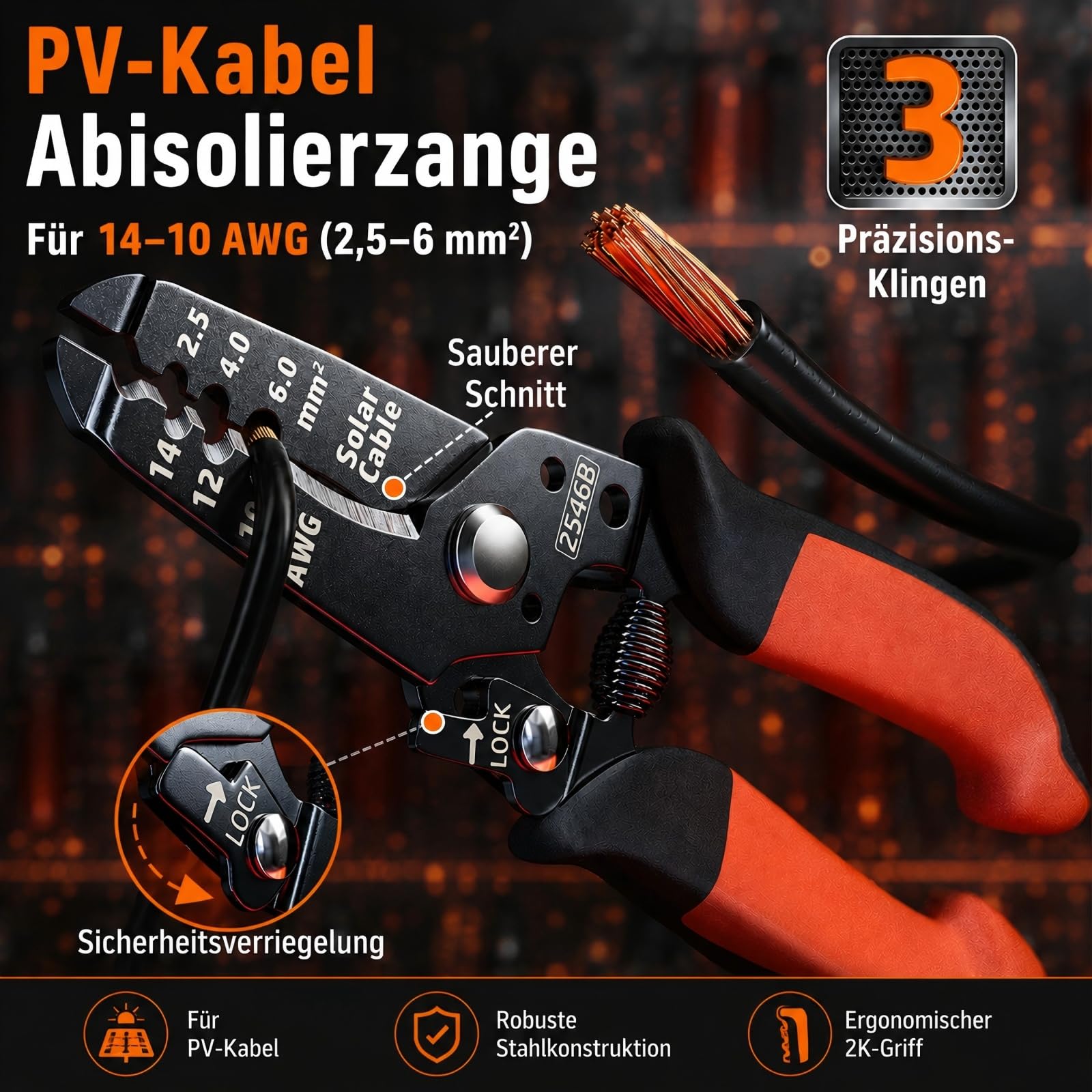 PEBA Solarstecker Crimpzange Set, Solar Crimp Zange 1.5-6.0 mm² für Solarpanel PV Solarkabel,12 Paars IP 68 Solarstecker, Crimper Crimpwerkzeug für Solaranlage Photovoltaik, Abisolierzange | Tool Set