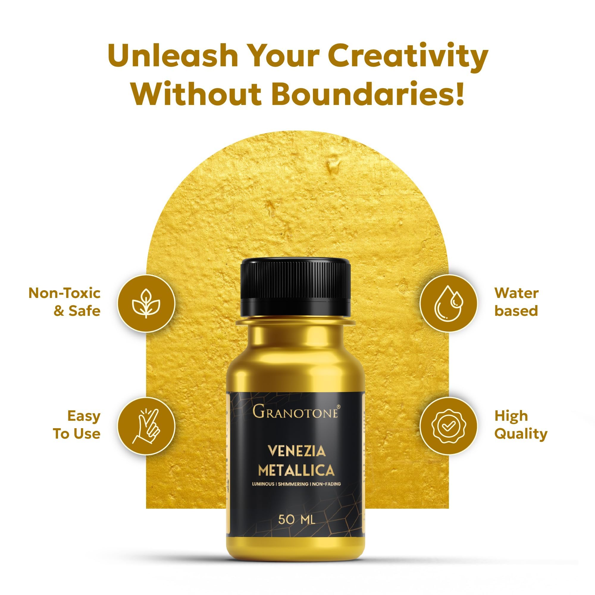 GRANOTONE Acrylic Venezia Metallic Colour, Non-Fading & Shimmering Paint With Rich Pigments, Non-Toxic Ideal for Kids, Artists & Beginners, Bronze (Metallic Gold, 50 ML)