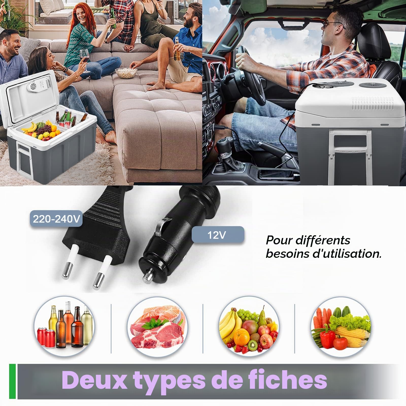 LZQ Réfrigérateur portable de 48 l avec roues, 12 volts et 230 volts avec fonction de refroidissement et de maintien de la chaleur pour voiture, bateau, prise et camping
