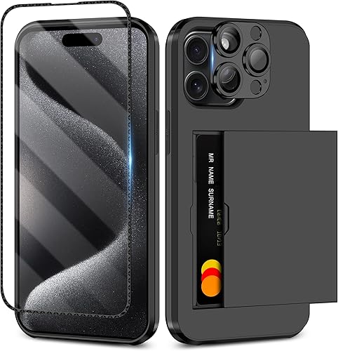SAMONPOW Funda 4 en 1 para iPhone 15 Pro Max con protector de pantalla y funda para cámara, funda híbrida de cuerpo completo para iPhone 15 Pro Max
