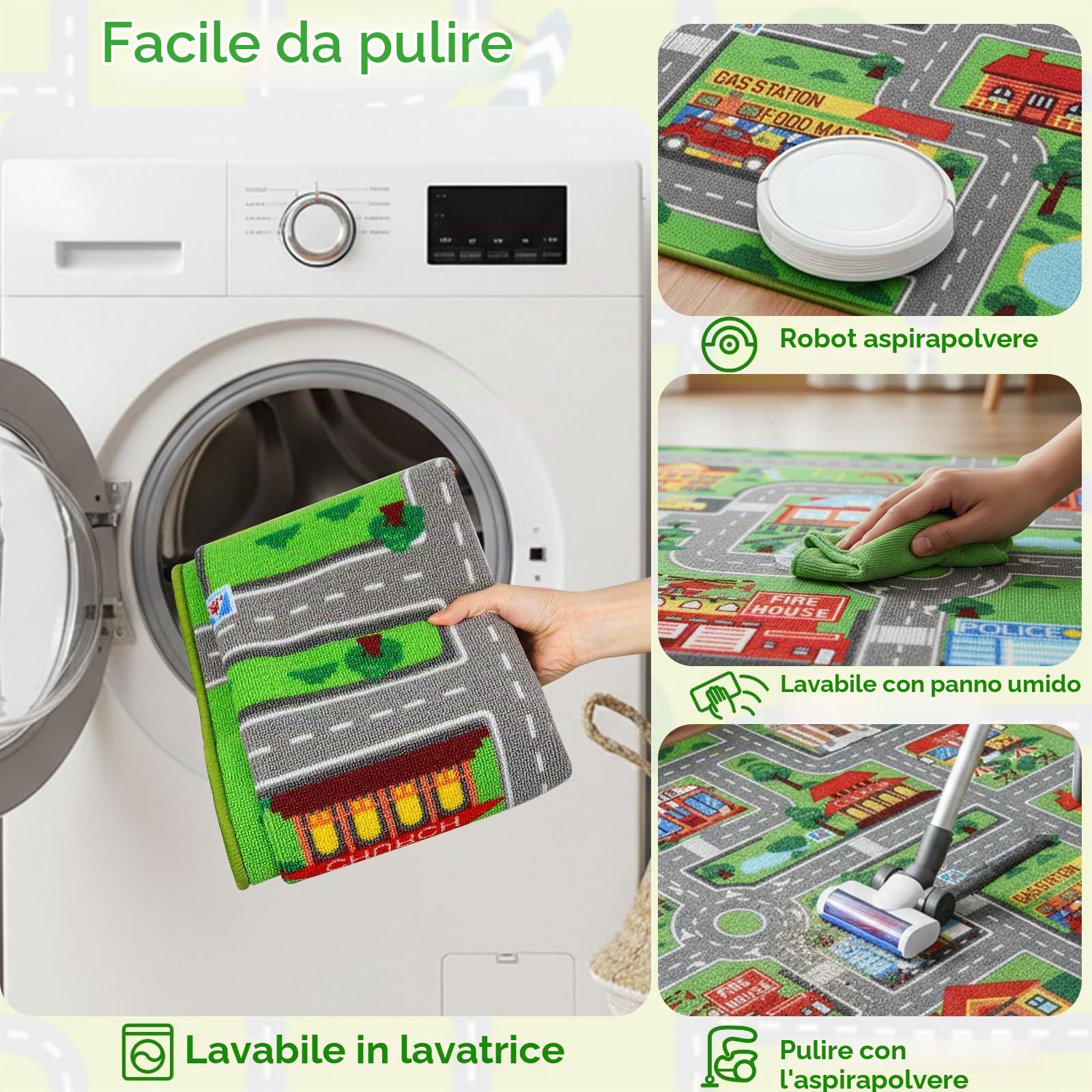 Tappeto da gioco per auto per bambini, tappeto con mappa della città, 150 x 200 cm, multicolore