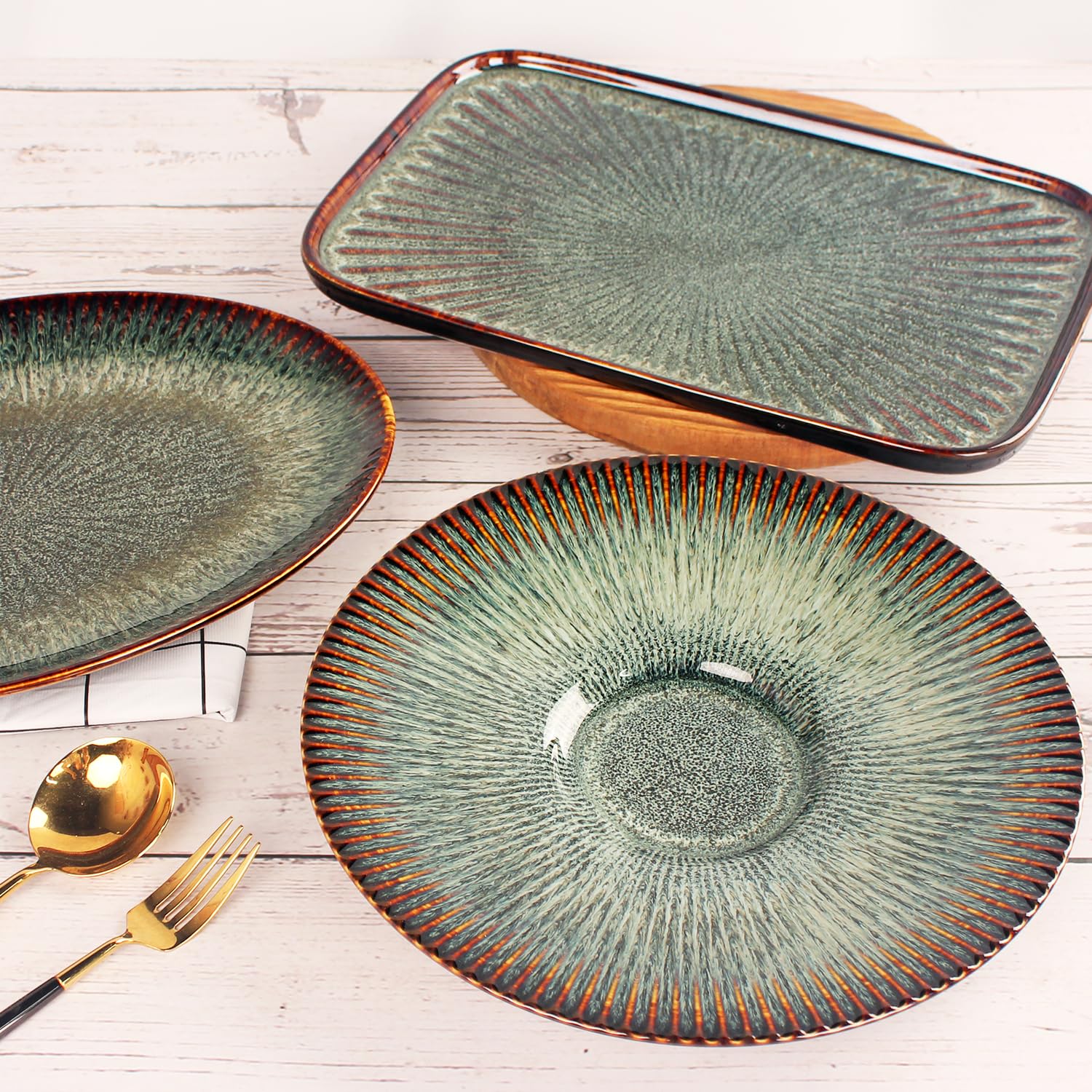 Juego de 4 platos llanos de cerámica, plato grande de 11.8 pulgadas para cocina, platos con borde para pasta, ensalada, filetes, pizza, resistentes a los arañazos, aptos para microondas y