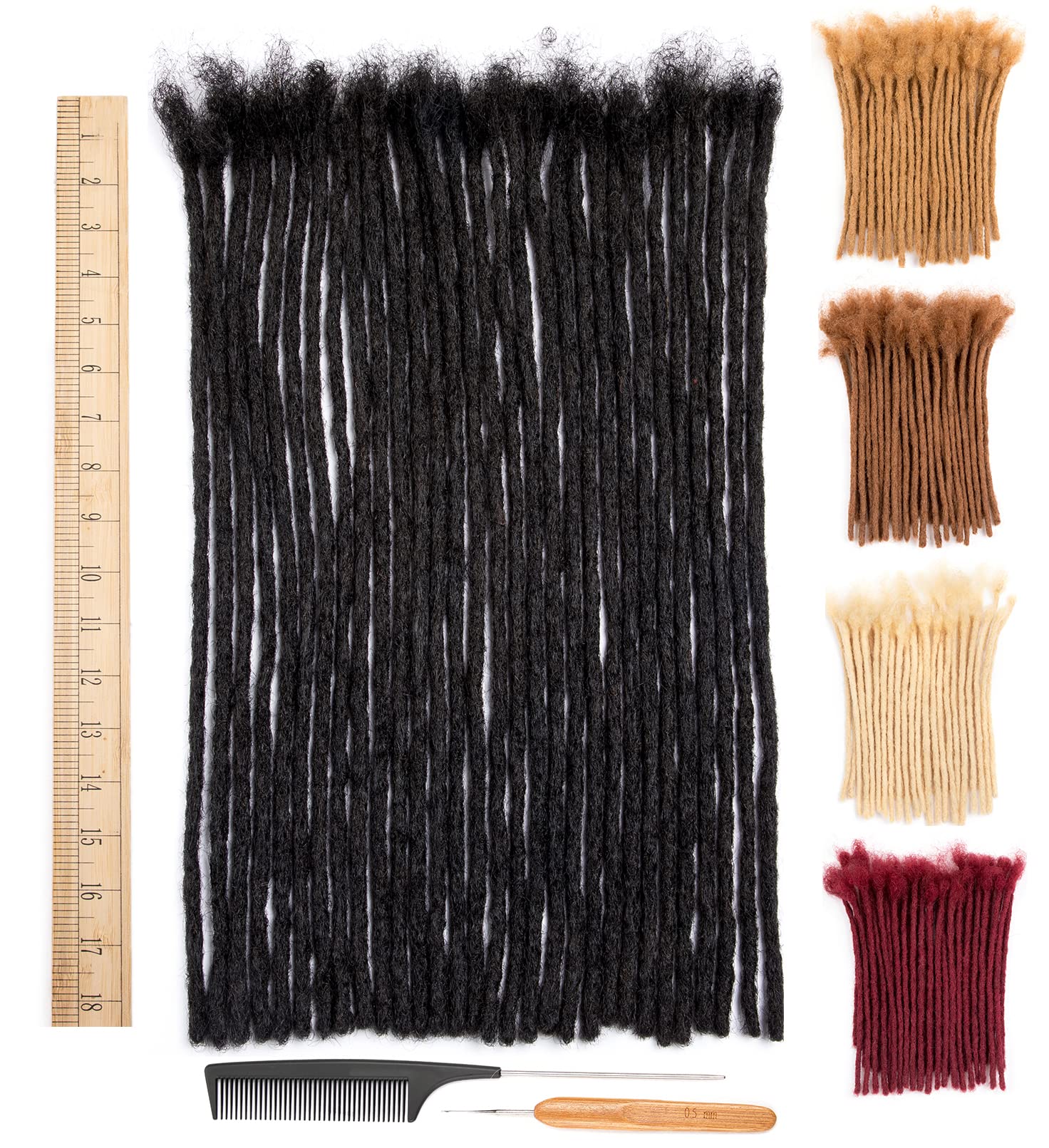 DAIXI 0.6cm Thickness 18 Inch 30 Strands 100% Real Human Hair Dreadlock Extensions for Man/Women Full Head Handmade 0.24Inch Thinner Can Be Dyed and