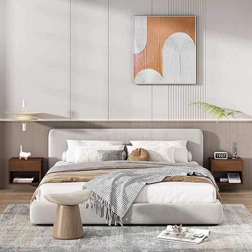 Miniatura 3 de JAXPETY Juego de 2 mesitas de noche, mesita de noche con cajón, mesita de noche flotante con estante de almacenamiento abierto, mesitas de noche de