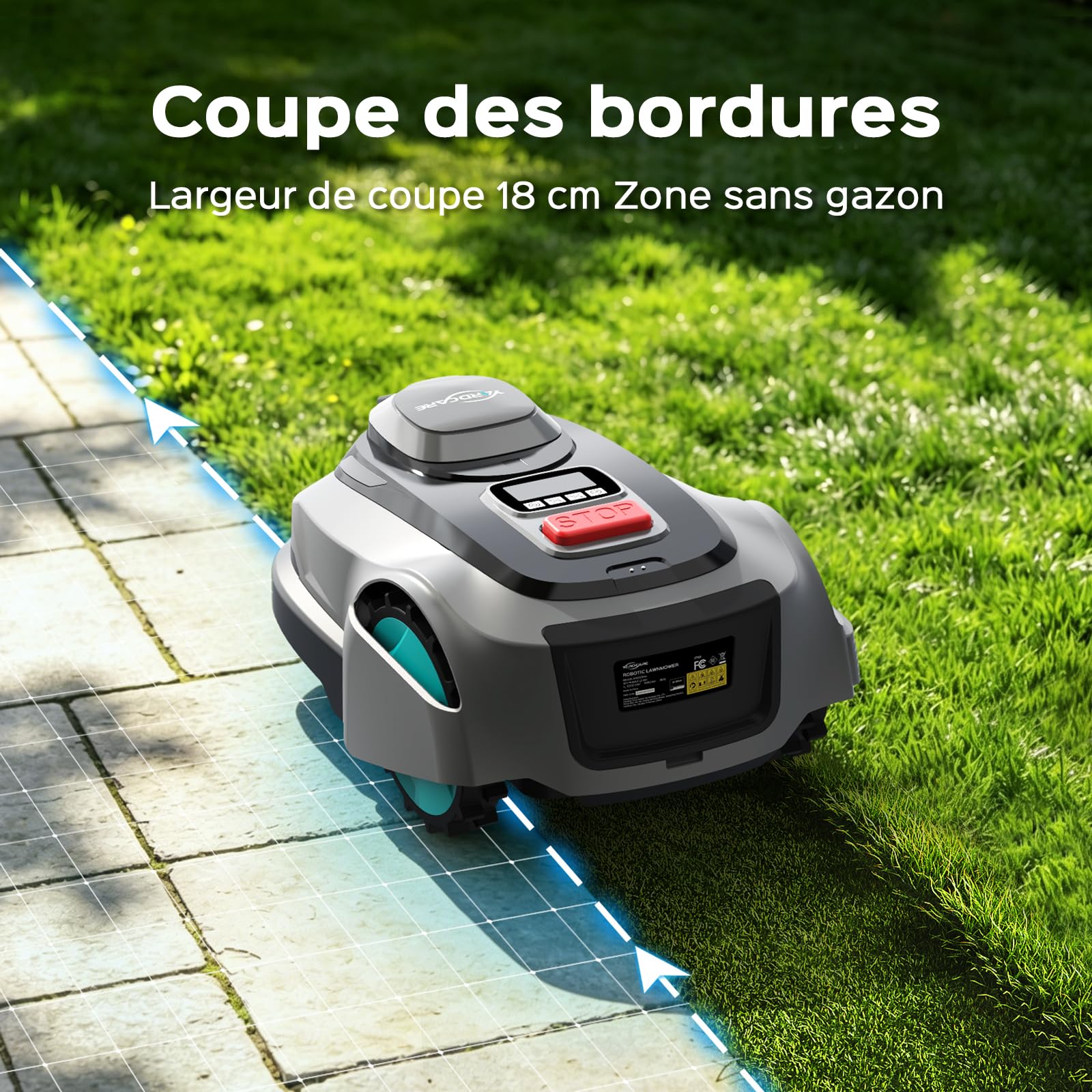 YARDCARE N1600PRO Robot Tondeuse sans câble périphérique, jusqu'à 1600 m², Navigation RTK et Vision IA, détection de Plus de 300 Obstacles, Tonte en U, APP Gestion Multi-Zones et Hauteur 20–60 mm