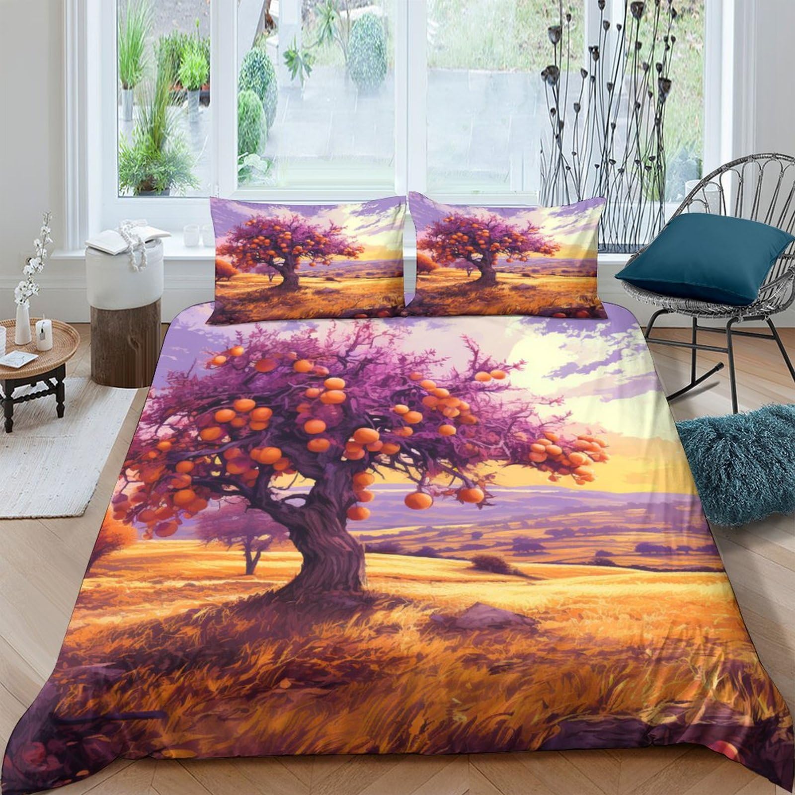 Housse de couette microfibre Pommier 3D | Parure chic botanique King