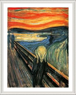 Alonline Art - The Scream by Edvard Munch | White Framed Picture Printed on 100% Cotton Canvas, Attached to The Foam Board | Ready to Hang Frame | 24"x31" | Wall Art Home Decor for Living Room Paint
