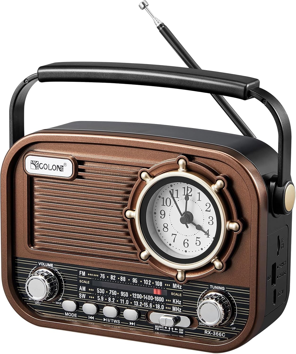 Gelielim Radios portátil AM FM SW, altavoz Bluetooth de radio vintage con sonido cristalino, funciona con batería recargable,
