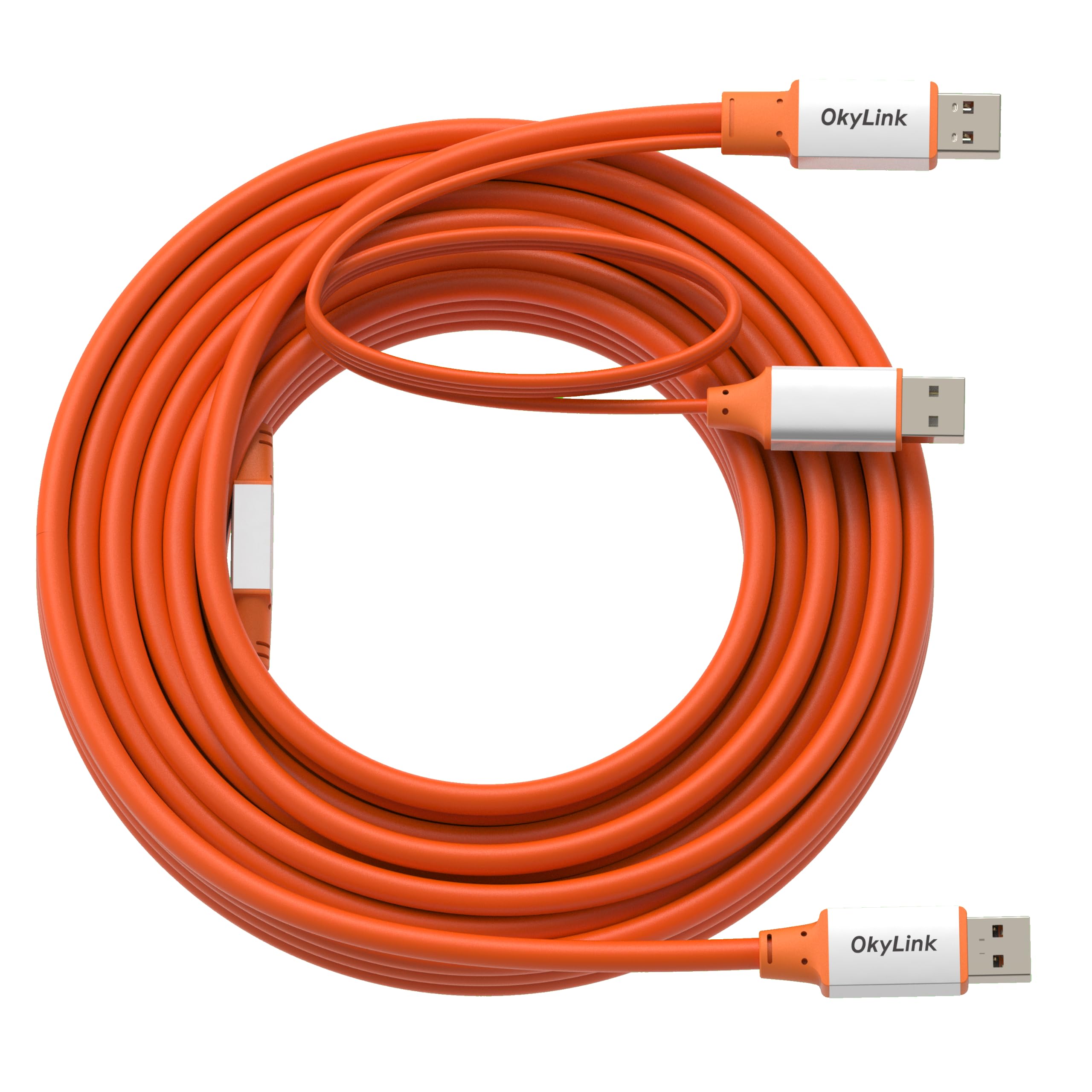 OkyLink Cable activo USB 3.2 Gen 2 A a A macho a macho de 10 Gbps, 32 pies | 10 m con alimentación externa, largo alcance, naranja, para equipos industriales y sistemas de seguridad