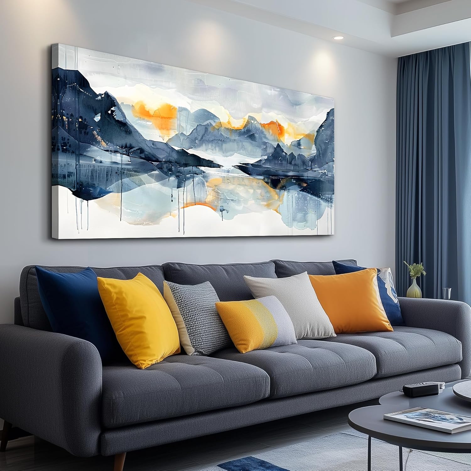 FUHAIHUA Canvas Wall Art For Living Room Framed Home Decorations For Bedroom Aesthetic Office Wall Decor Abstract Pictures Artwork Watercolor Ink Painting Contemporary 20x40 In