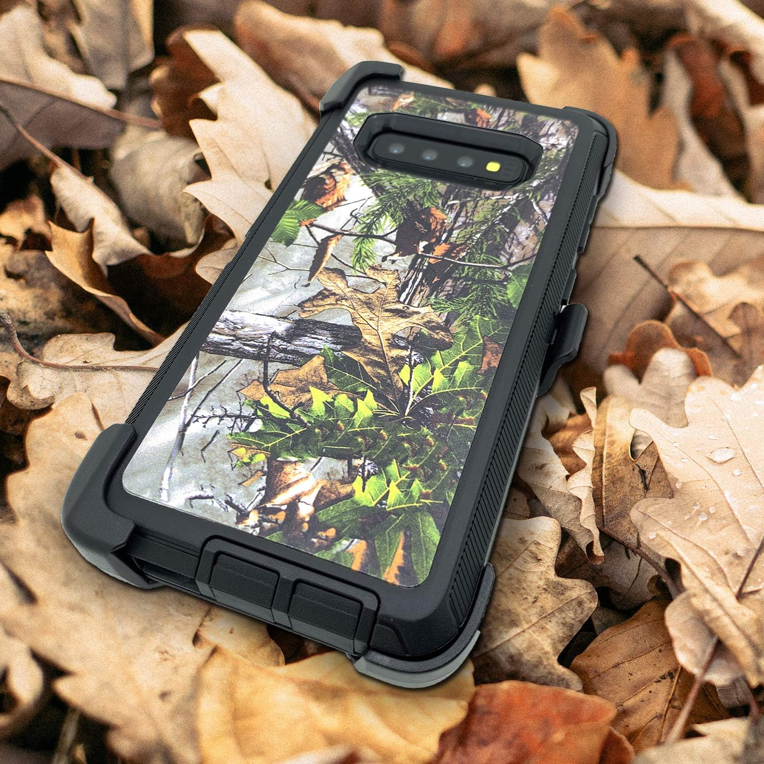 Samsung Galaxy S10 Plus Case,S10+ Case with Belt Clip,Vodico Silicone Camo Cover+Hard Bumper Heavy Duty Protection Defender Non Slip Secure Grip Shockproof Cover with Kickstand Phone Cases (F Black)