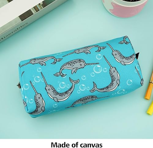 Miniatura 5 de LParkin Lindo Narwhal lona lápiz caso pluma bolsa bolsa estacionaria gadget maquillaje cosméticos bolsa caja