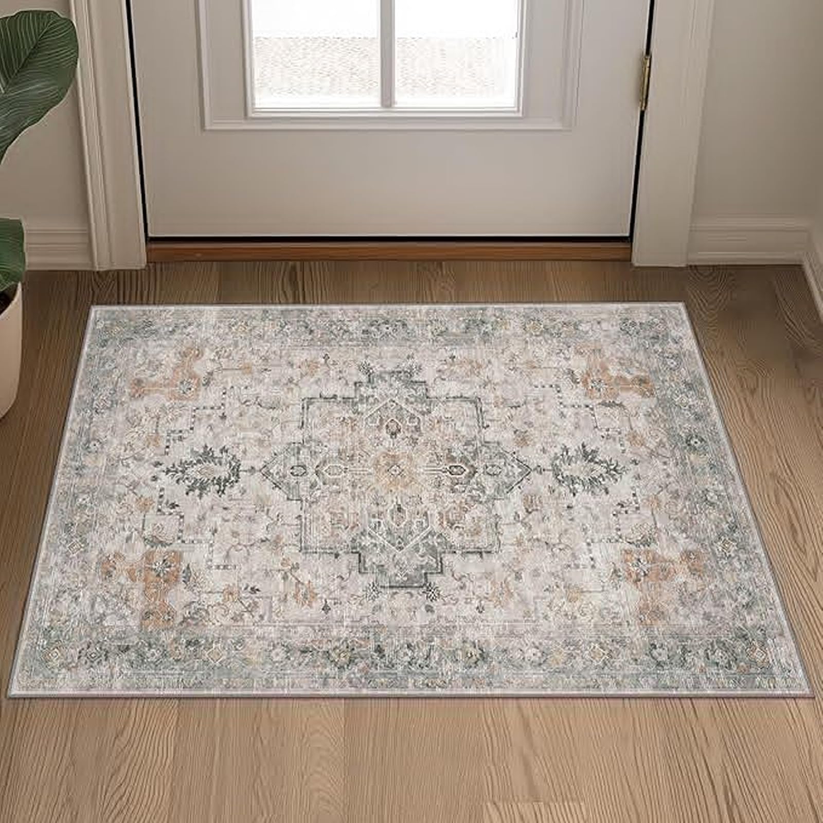 Generisch Teppich Läufer Flur,Retro Hell Taupe Braun Orange Creme, Mehrfarbig, 100 x 180 cm, Teppich Waschbar für Wohnzimmer Office Schlafzimmer Küchen Zuhause Innen Deko