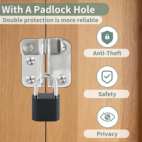 Miniatura 5 de Pestillo de puerta abatible con agujero para candado, cerradura de puerta de granero de acero inoxidable, cerrojo de puerta corrediza, pestillo de