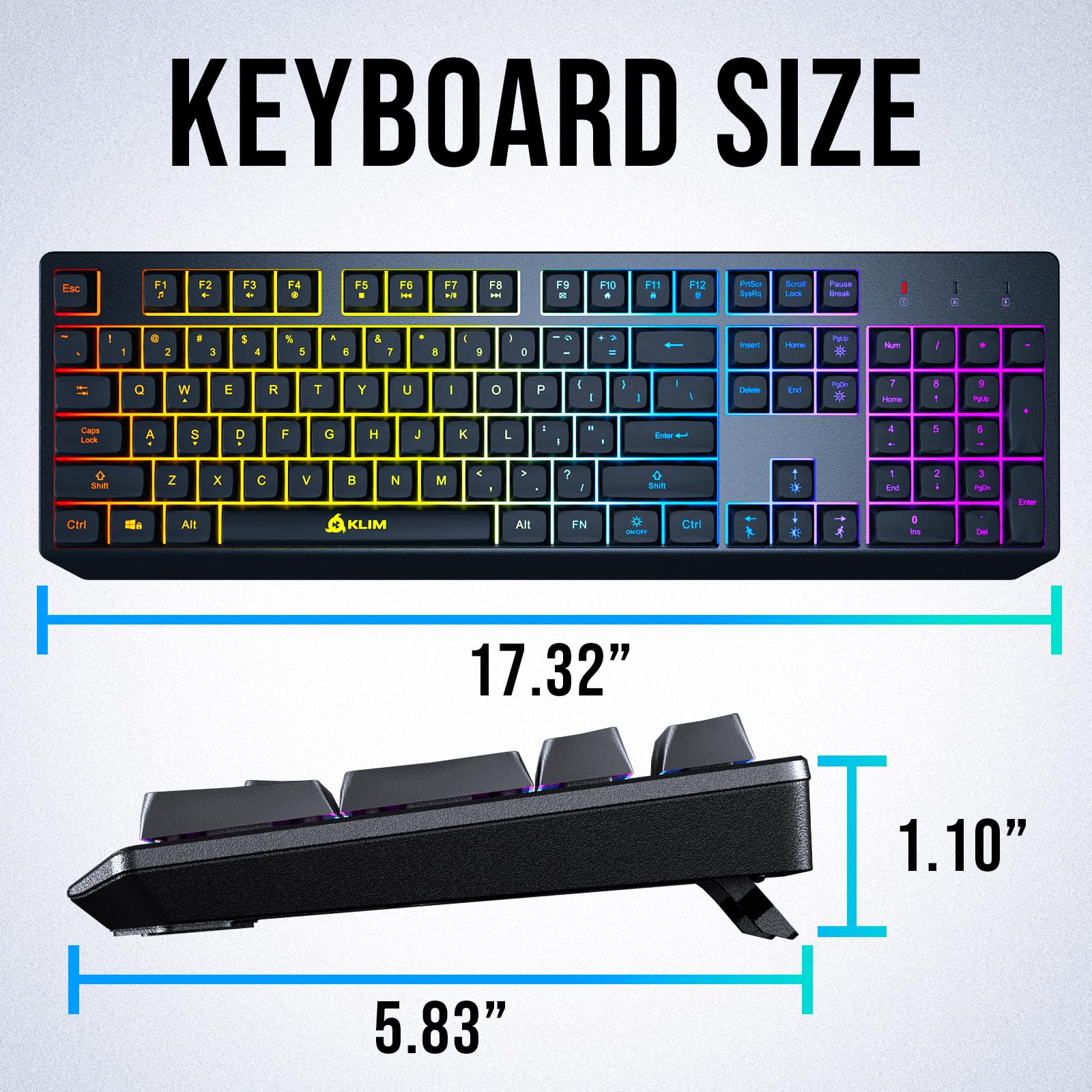 KLIM Chroma Wireless Gaming Keyboard RGB New - Long-Lasting Rechargeable Battery - Quick and Quiet Typing - Water Resistant Backlit Wireless Keyboard for PC PS5 PS4 Mac - Black — view 7