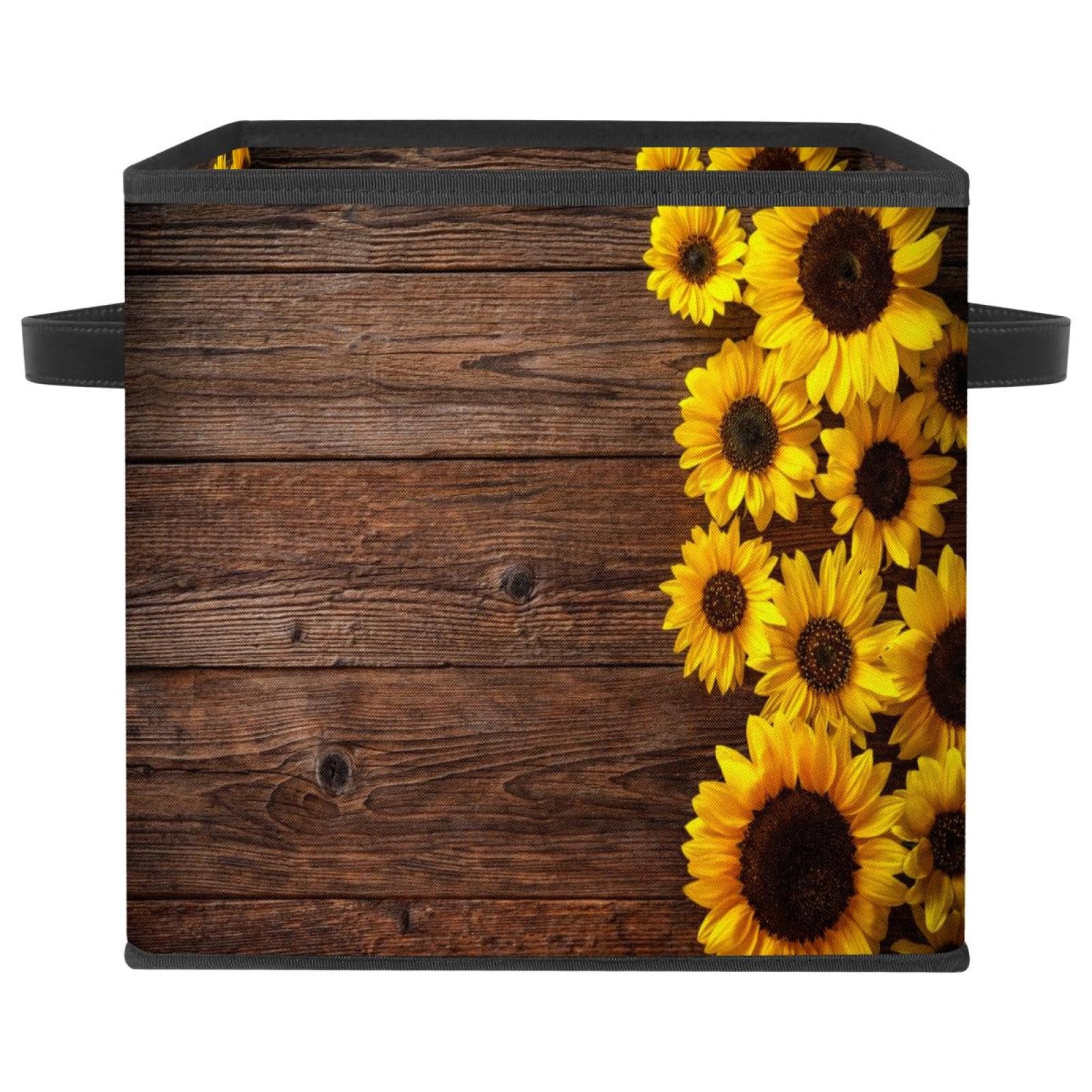 Boîte de rangement cube en tissu motif tournesols pour placard