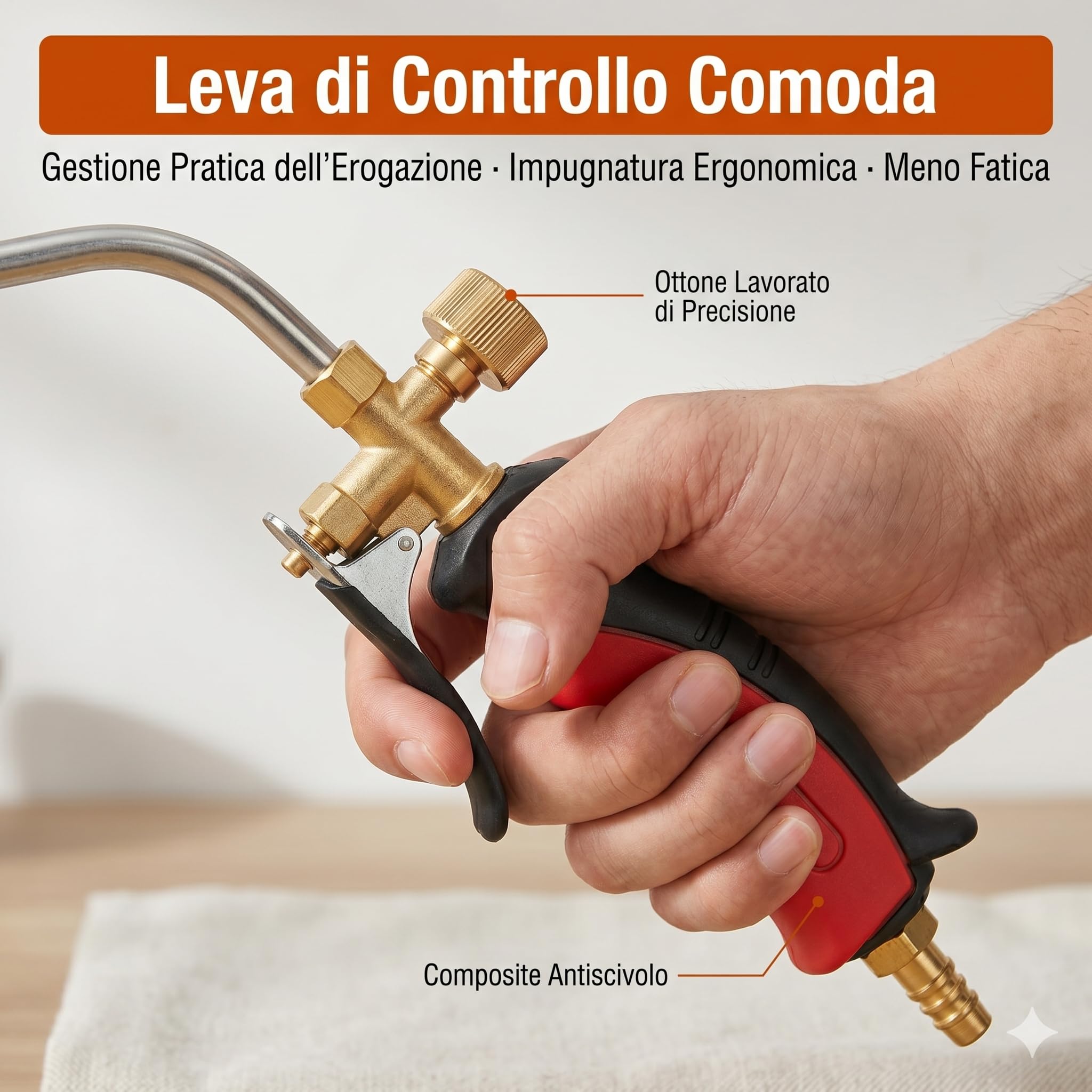Lemag Cannello da Riscaldo a Gas con Leva 60 cm – Kit Completo con Chiave Tubo 2m e 2 Fascette – Bruciatore Ø45mm per Diserbo Termico Accensione e Sverniciatura – Cannello GPL | Made in Italy