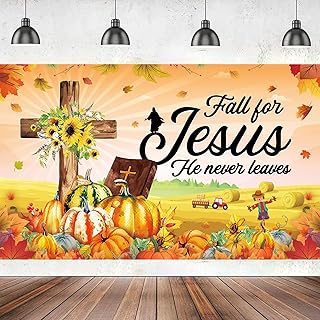 Large 71" X 43" Fall for Jesus He Never Leaves Banner, Fall for Jesus He Never Leaves Decor, Fall for Jesus Banner for Christian Fall Decorations, Fall Festival Decorations
