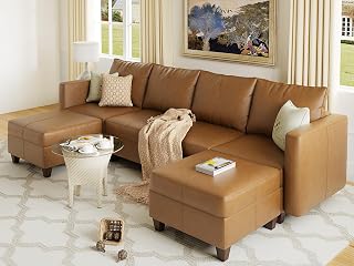 EASE MOOSE Leather Sectional U Shaped Modular Sectional Sofa with Storage, Faux Leather Modular Couch for Living Room, Brown - Amazon product rated Grade B