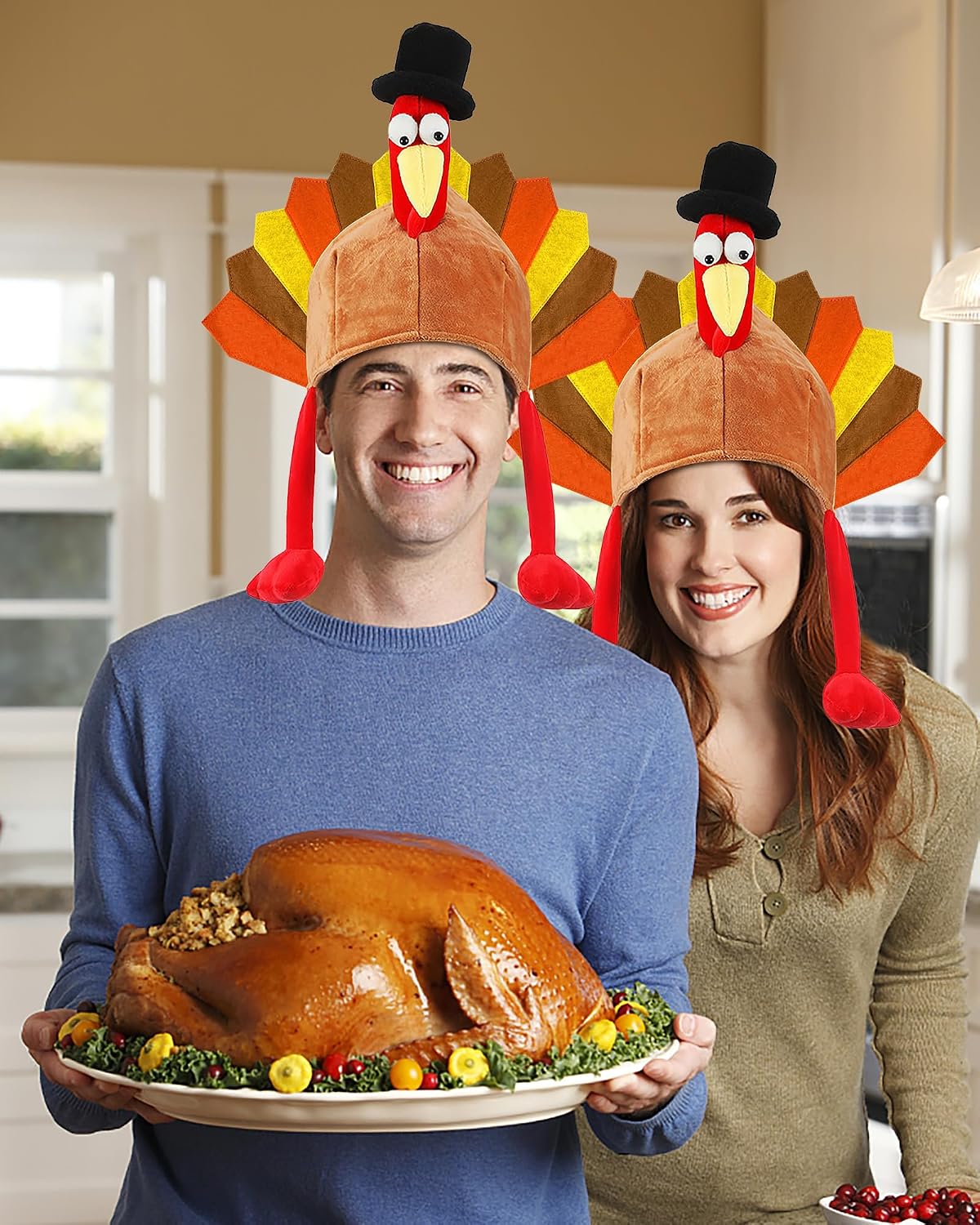 Thanksgiving Turkey Hat for Adults Plush Thanksgiving Hats for Men Women RunningThankgiving Nignt Halloween Xmas Turkey Trot Cap Thicken Velvet Comfort Classic Costume Dress Up Party