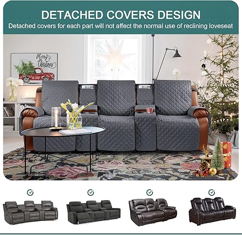 Miniatura 3 de Funda impermeable para sofá reclinable con consola, funda de sofá antideslizante para mascotas para sofá reclinable doble dividido con correas