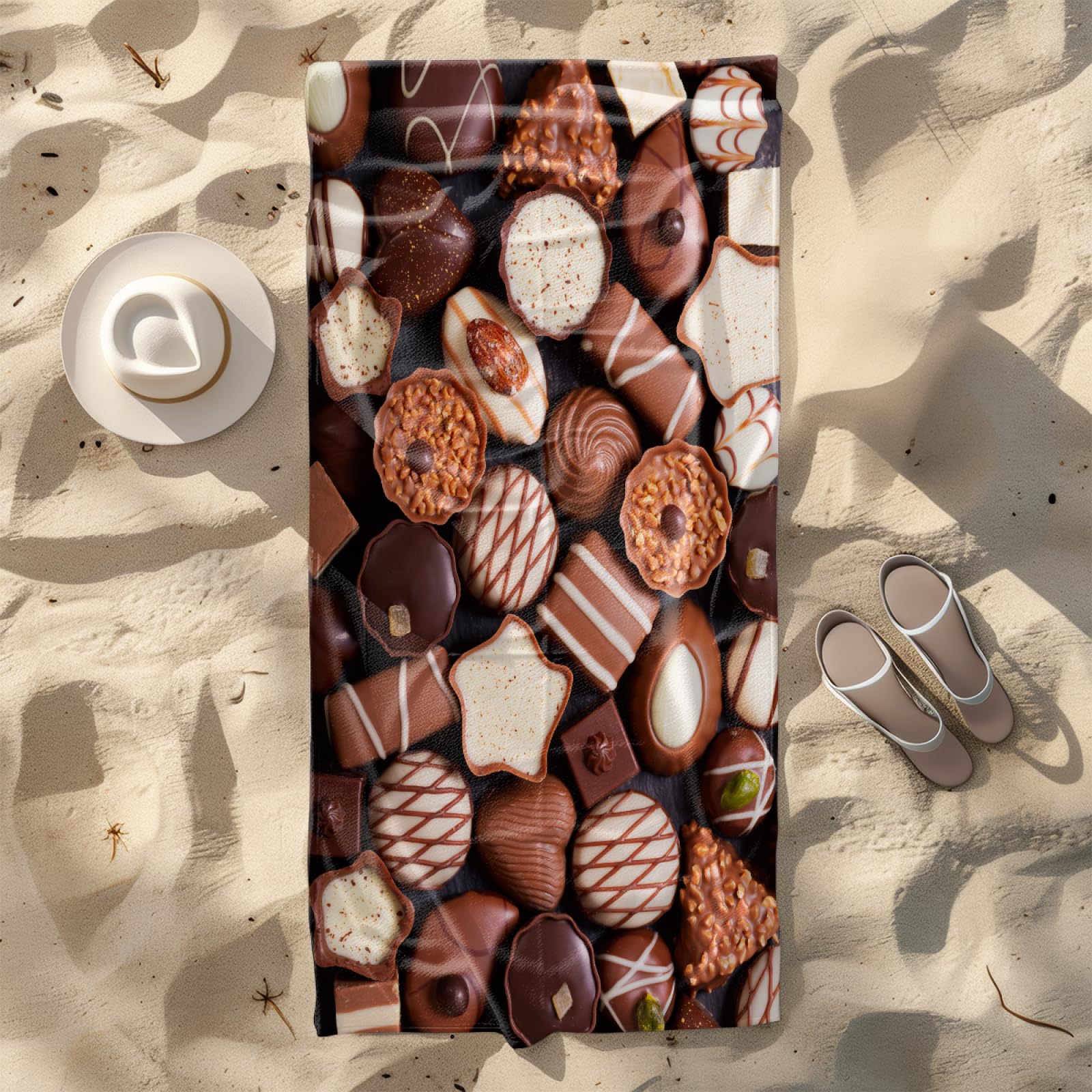 Serviette de Plage Chocolat Beige Drap de Plage Anti Sable Portable Serviette de Bain XXL Piscine Toilette Sport Microfibre Ultraléger Towel Absorbant Séchage Rapide 200x220cm