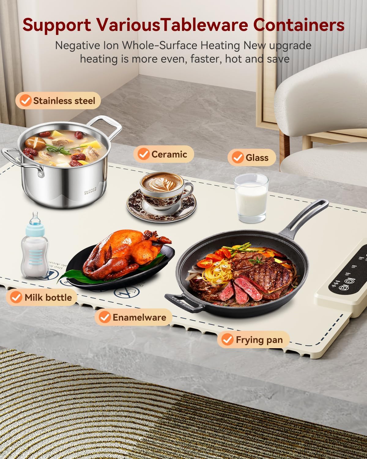 Estera calentadora de alimentos para buffet, bandeja calentadora eléctrica para mantener la comida caliente, calentador de alimentos enrollable y portátil con 3 configuraciones rápidas de temperatura