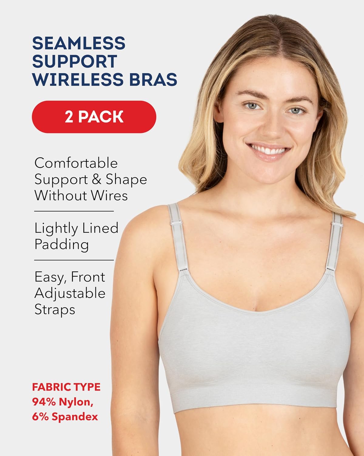 Fruit of the Loom Women's All-Day 360 Stretch Wireless Bra - Seamless Design
