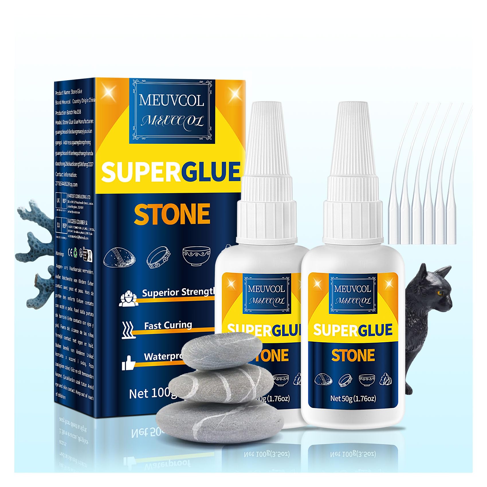 Meuvcol Stone Glue 100g - Marble Glue Heavy Duty For Granite, Artificial Stones, Tile, Indoor & Outdoor | Clear Waterproof Stone Adhesive For Marble Repair & Craft Projects (6 Precision Nozzle)