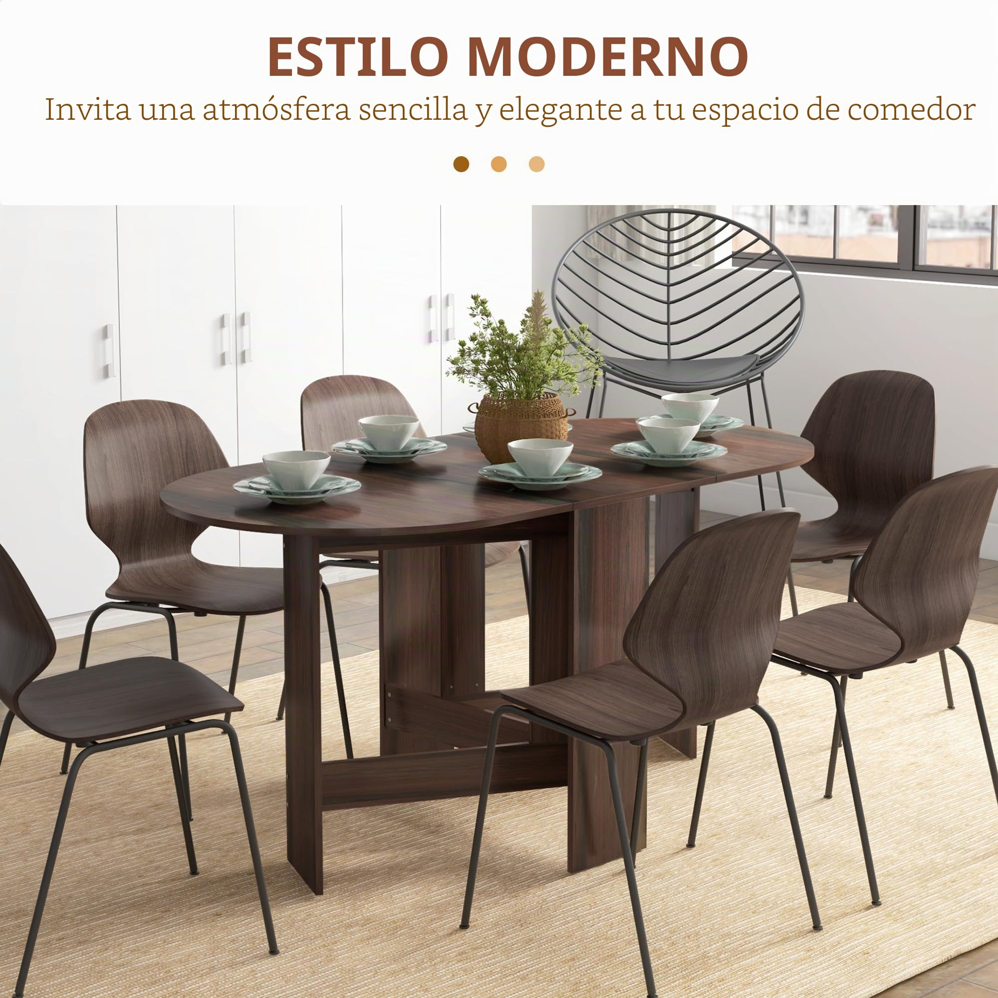 HOMCOM Mesa ahorra espacio de madera con 2 solapas ovaladas, mesa plegable para comedor y cocina, 163 x 80 x 75 cm, marrón