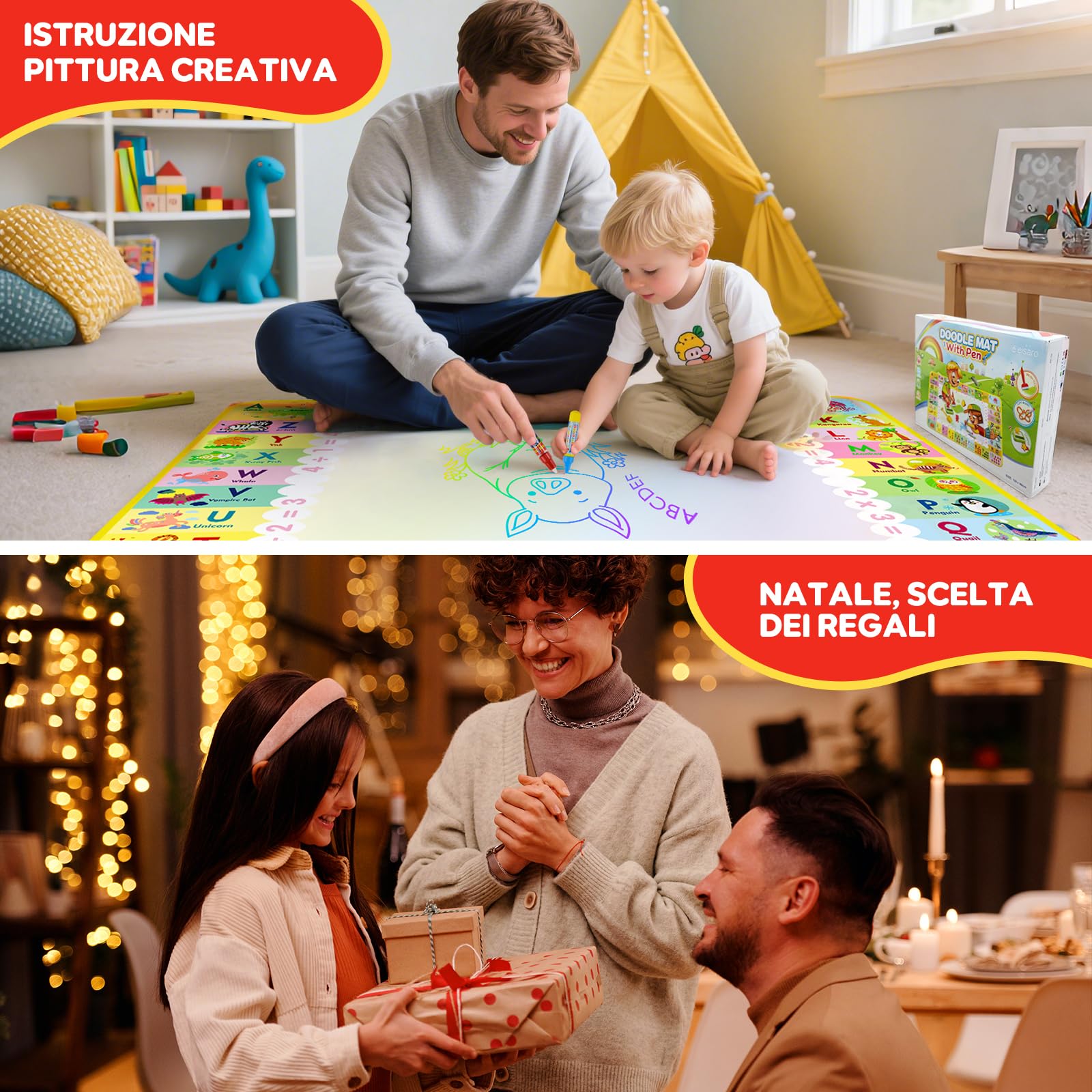 eisaro Giochi Bambini 1 Anno - Tappeto Magico, Tappeto Gioco Bambini 2-6 Anni,120x90cm, Disegnare bambini, Educativi, Natale Regali, in Scatola