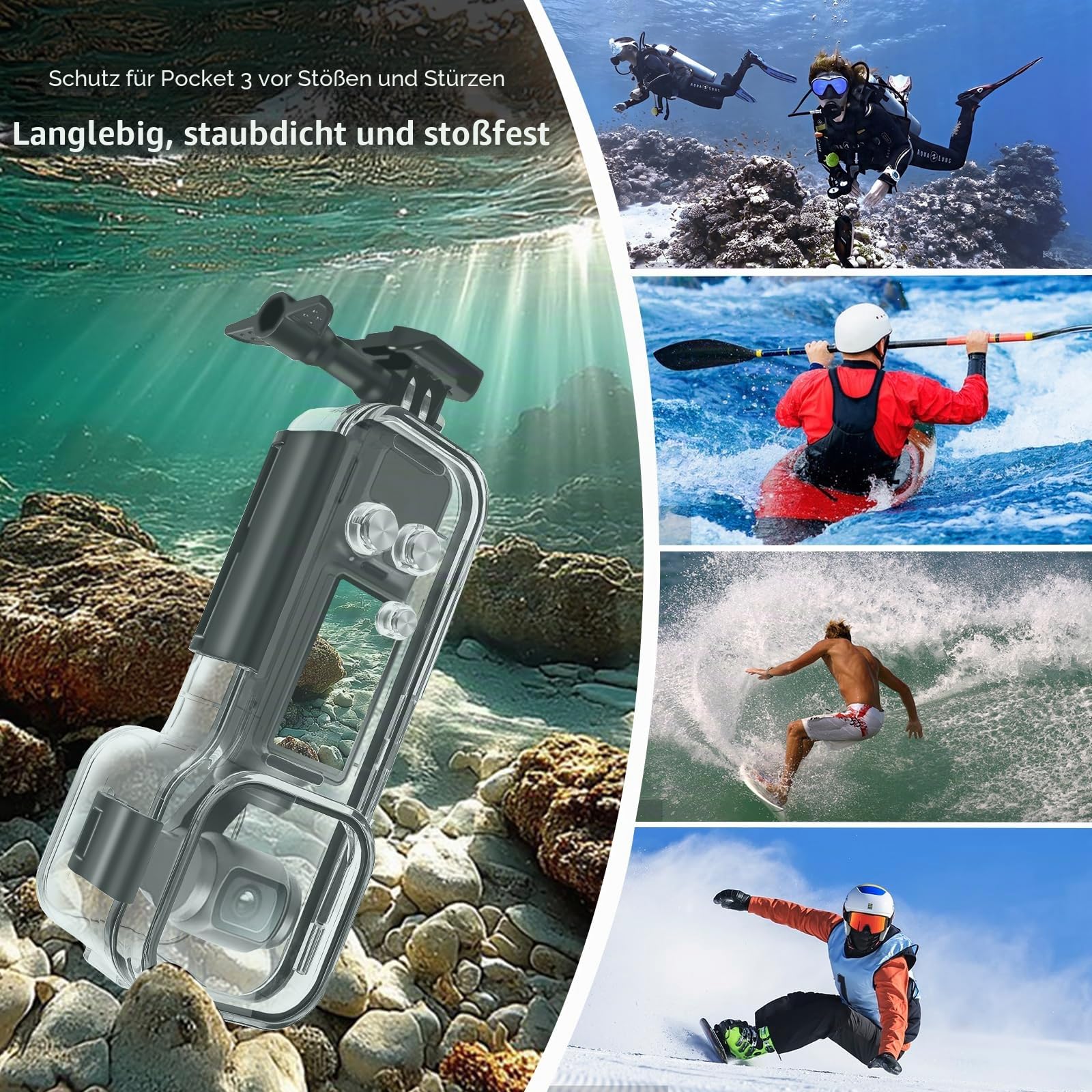 PULUZ 45M/1,47FT Tauchgehäuse für DJI Osmo Pocket 3 Unterwasser-Wasserdichtes Gehäuse für Osmo Pocket 3 Action-Kamera Schutzhülle Zubehör für Tauchen Surfen Schwimmen Skifahren